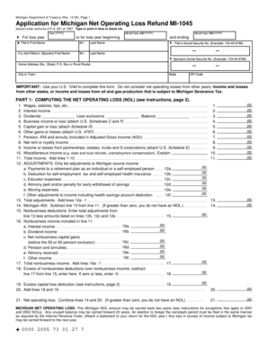 Michigan Net Operating Loss Refund Application