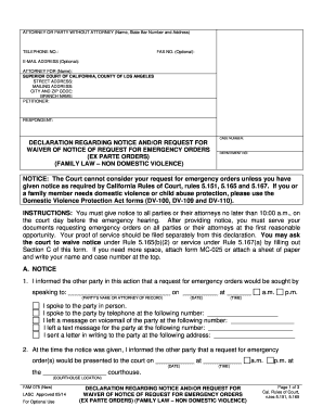 Declaration Regarding Notice and Request for Waiver of Notice of Request for Emergency Orders