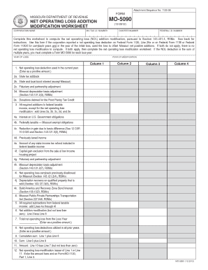 Missouri Net Operating Loss Addition Modification Worksheet