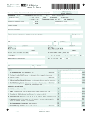 District of Columbia 2014 Fiduciary Income Tax Return