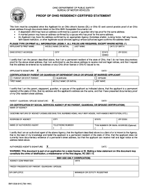 Ohio Residency Proof Statement