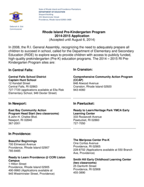 Rhode Island Pre-Kindergarten Program 2014-2015 Application - ride ri