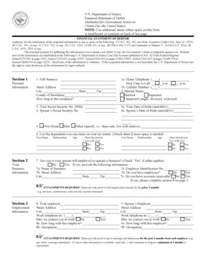 US Department of Justice Financial Statement of Debtor