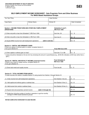 Wisconsin Self-Employment Income Worksheet