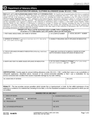 VA Form 10-8678 Annual Clothing Allowance Application