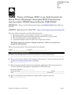 Notice of Change for Storm Water Discharges