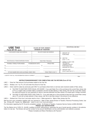 New Jersey Use Tax Return Form ST-18