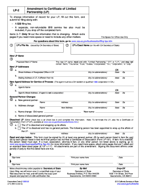 California LP-2 Amendment to Certificate of Limited Partnership