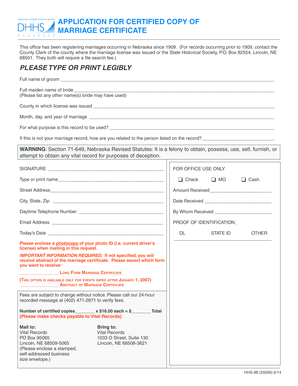 Application for Certified Copy of Marriage Certificate