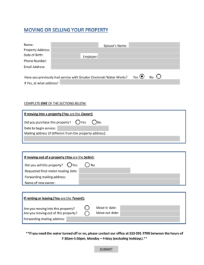 Greater Cincinnati Water Works Property Transfer Form