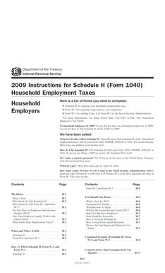 2009 Instructions for Schedule H (Form 1040)