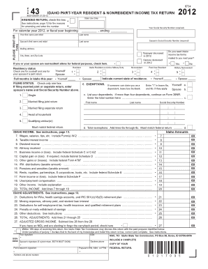 Idaho Part-Year Resident Nonresident Income Tax Return