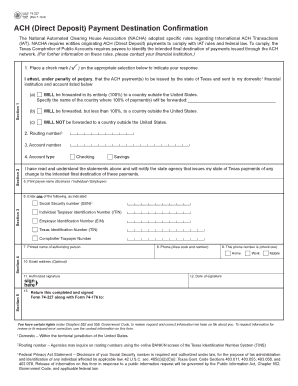 Texas ACH Payment Destination Confirmation Form 74-227