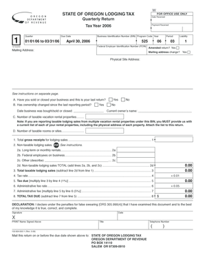 Oregon Lodging Tax Quarterly Return