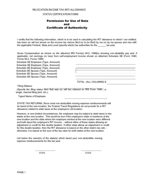 Relocation Income Tax Allowance Certification Form