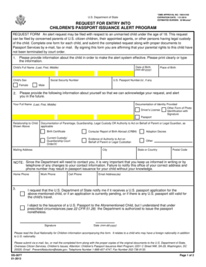 Children's Passport Issuance Alert Program Request Form