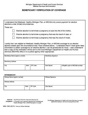 Michigan Beneficiary Verification of Coverage for Elective Abortion
