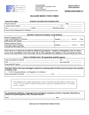 California Hazard Reduction Fire Notification Form