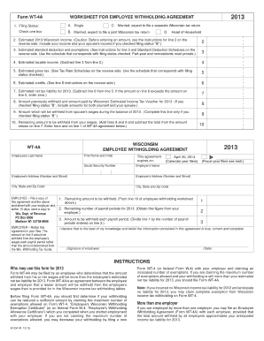 Wisconsin Employee Withholding Agreement 2013