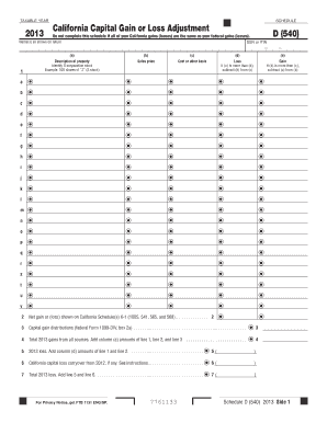 California Capital Gain or Loss Adjustment Form 540