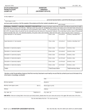 Michigan Decedent Estate Inventory Form
