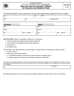 Utah Sales Tax Exemption Affidavit