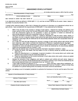 Georgia Abandoned Vehicle Affidavit