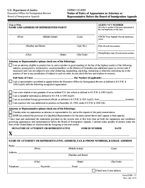 EOIR-27 Notice of Entry of Appearance as Attorney or Representative