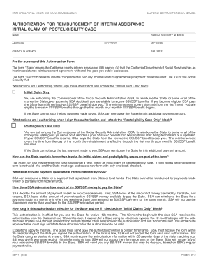 California Authorization for Reimbursement of Interim Assistance