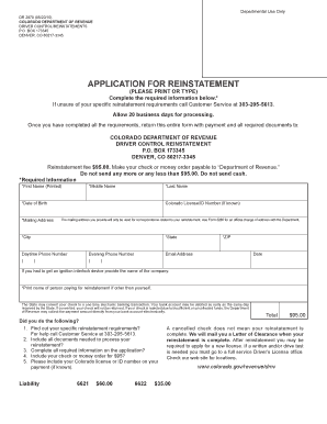 Colorado Driver License Reinstatement Application