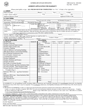Lender's Application for Guaranty
