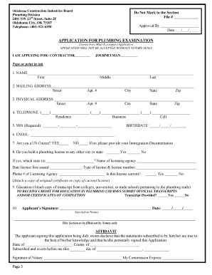 Oklahoma Plumbing License Application