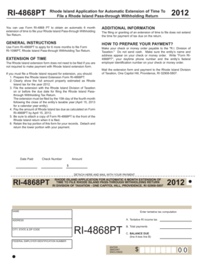 Rhode Island Pass-Through Withholding Extension Form