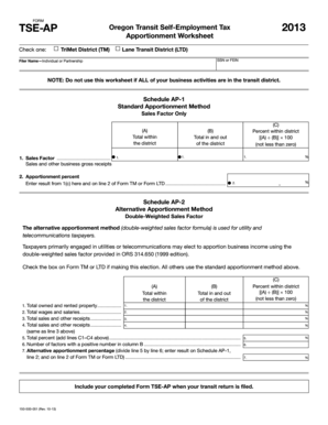 Oregon Transit Self-Employment Tax Apportionment Worksheet