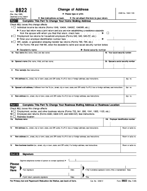 IRS Change of Address Form 8822