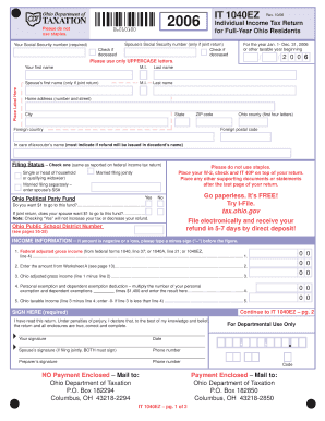 Ohio IT 1040EZ Individual Income Tax Return