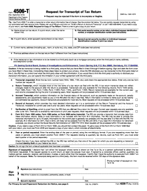 IRS Form 4506-T Request for Transcript of Tax Return