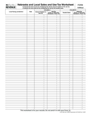 Nebraska Local Sales and Use Tax Worksheet