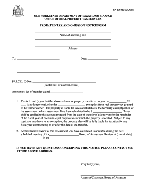 New York Prorated Tax and Omission Notice