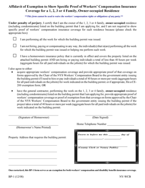 Affidavit of Exemption for Workers' Compensation Insurance