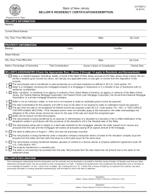 New Jersey Seller's Residency Certification/Exemption