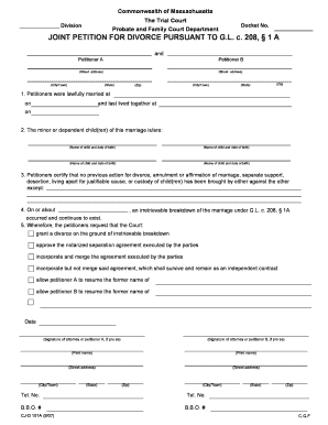 Joint Petition for Divorce Massachusetts
