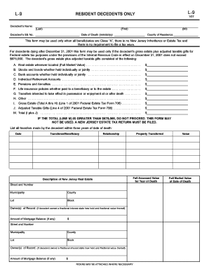New Jersey L-9 Affidavit for Real Property Tax Waiver