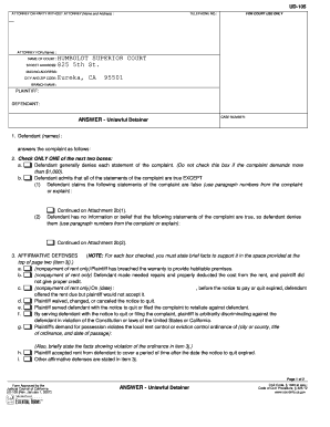 Answer - Unlawful Detainer Form UD-105