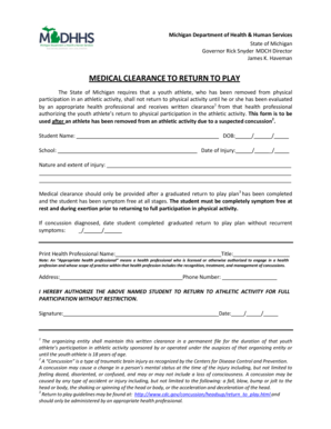 Michigan Medical Clearance to Return to Play