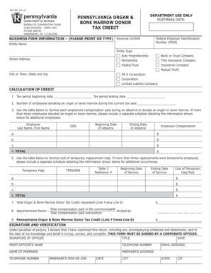 Pennsylvania Organ & Bone Marrow Donor Tax Credit Application
