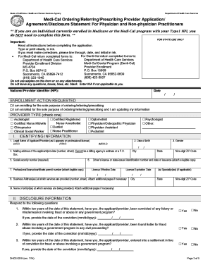 Medi-Cal Ordering/Referring/Prescribing Provider Application