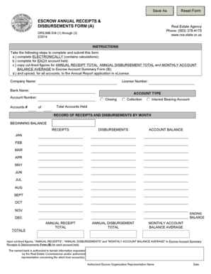 Escrow Annual Receipts and Disbursements Form
