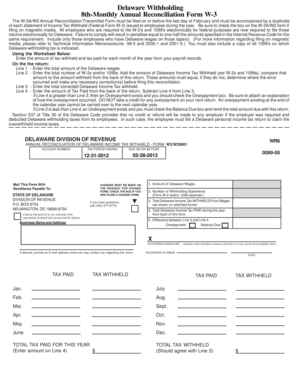 Delaware W-3A/W2 Annual Reconciliation Form