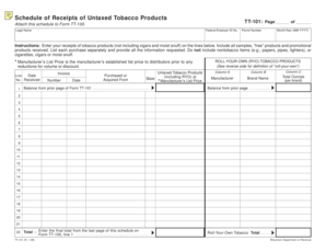 Schedule of Receipts of Untaxed Tobacco Products